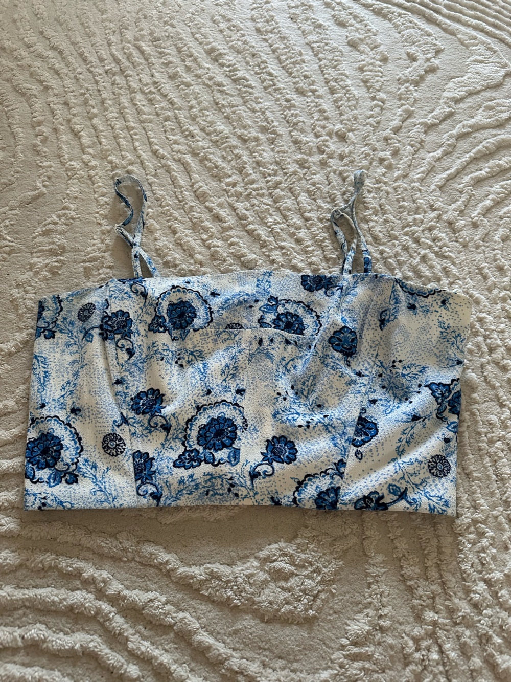 White Crop Cami with Blue Floral Print